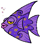 a purple fish blowing bubbles and smiling